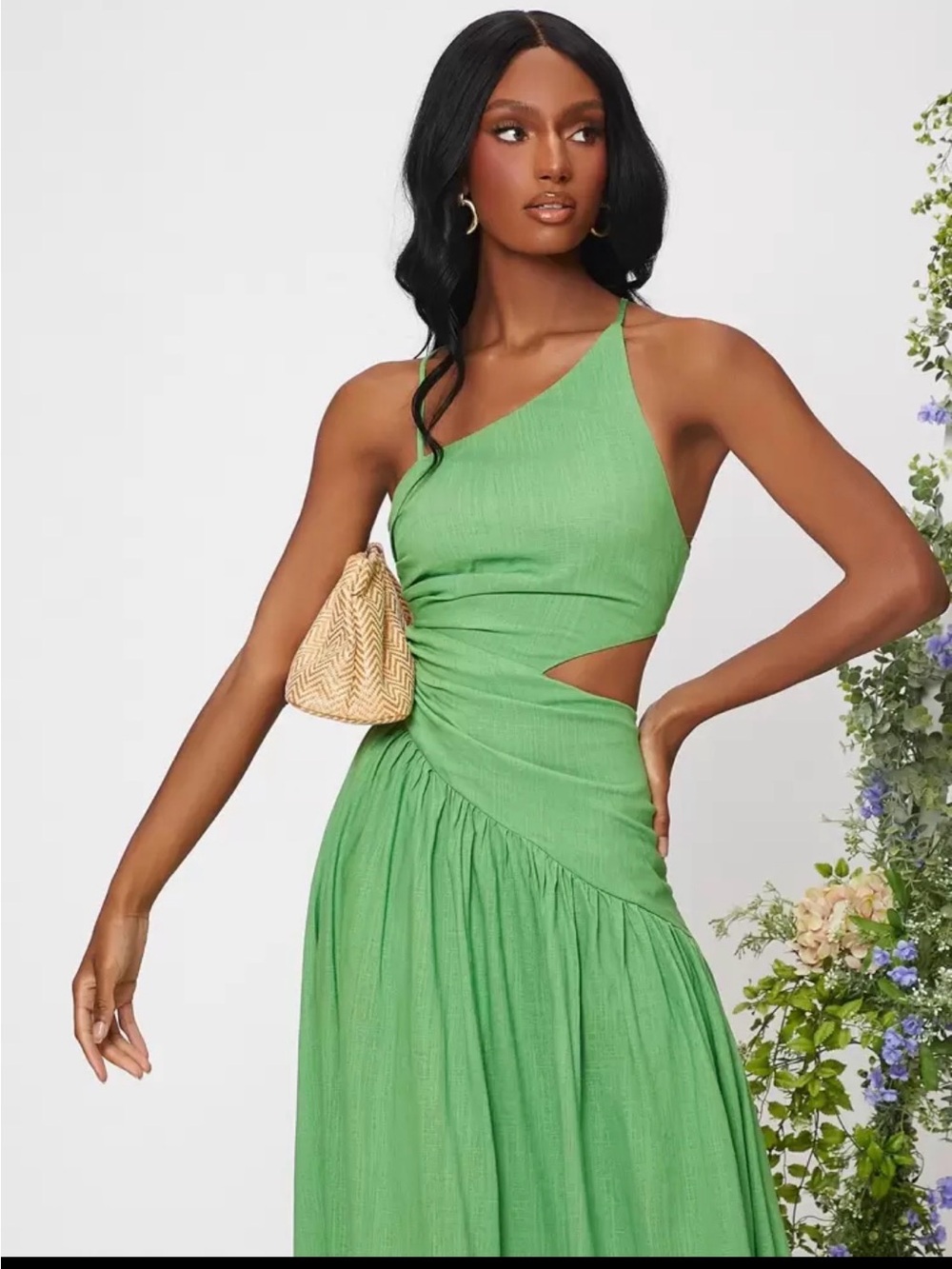 Asymmetrical Cutout Linen blend Midi Dress - Picture 5 of 7